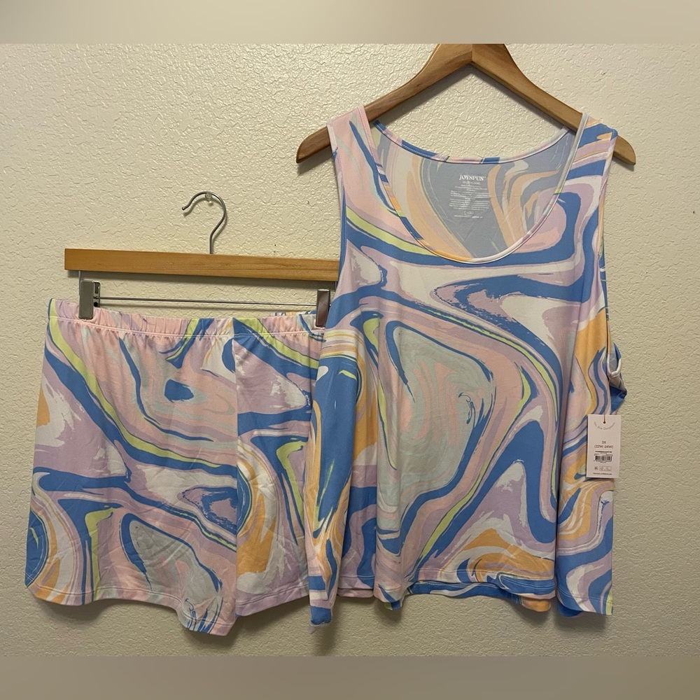Joyspun Women’s Print Tank top and shorts pajama set Size : 3x (22W/24W).